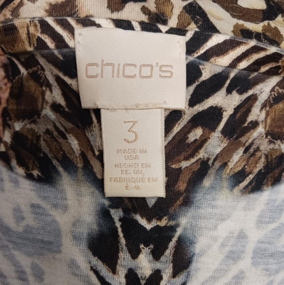 Chicos Leopard Print Gold Metallic Dots Blouse. Chicos Size 3 - Picture 5 of 5